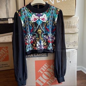 Bebe crop top with mesh sleeves